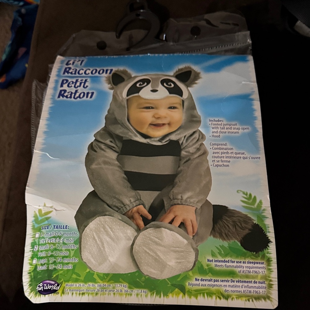 Baby Raccoon Hooded Jumpsuit Costume - Gray & Black